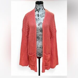 American Eagle Outfitters Coral Open-Front Cardigan with pockets & flare sleeves